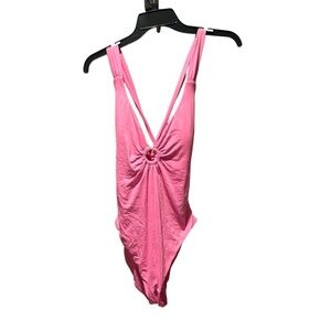 Soluna Swim Shirred Ring One Piece Swimsuit in Pink Large